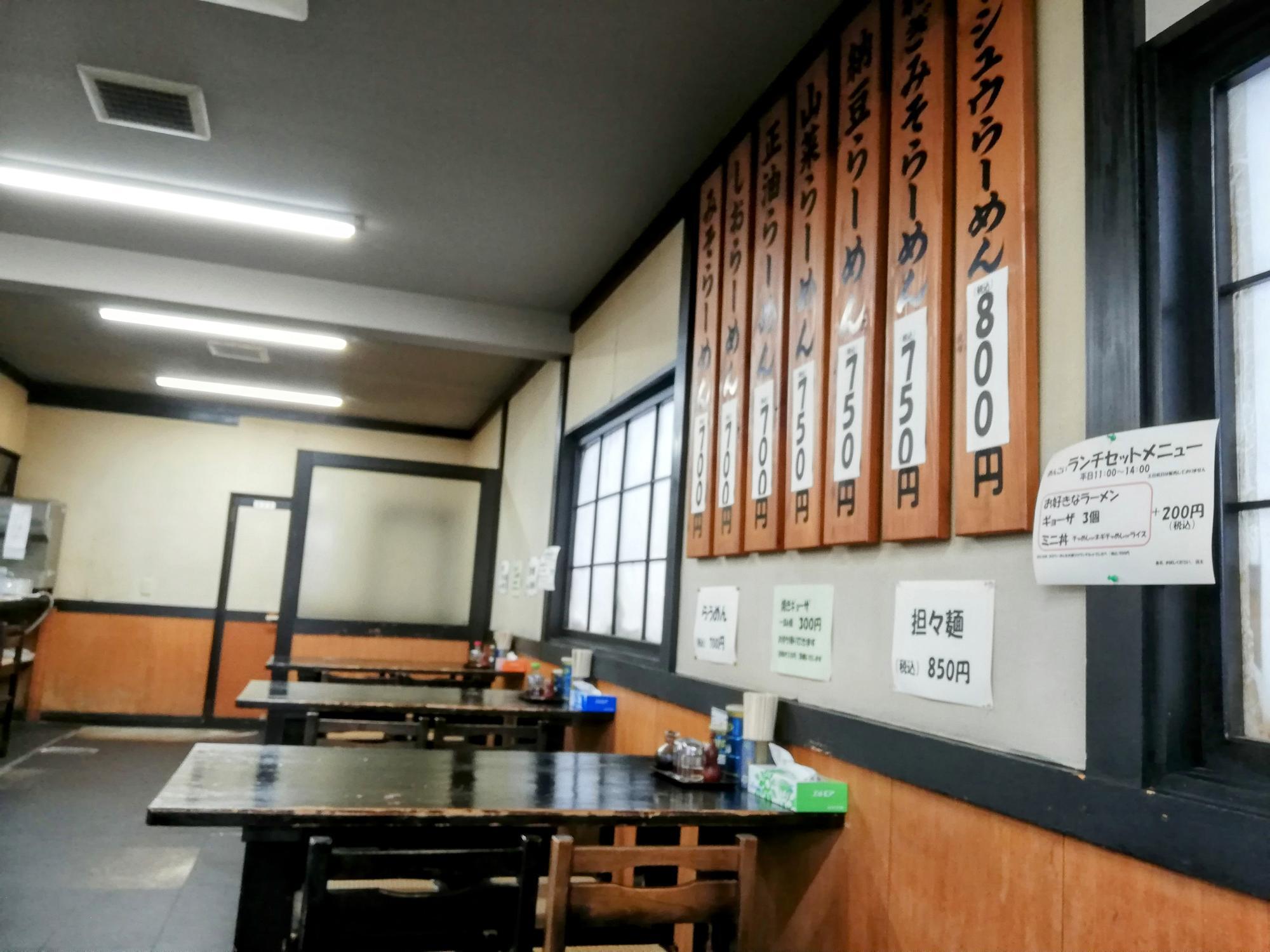 メニューが壁に